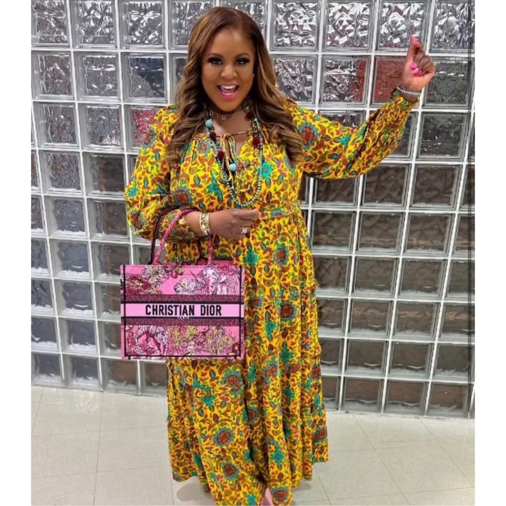 House of Harlow Boho Floral Paisley Print Ruffle Tiered Long Sleeve Maxi Dress